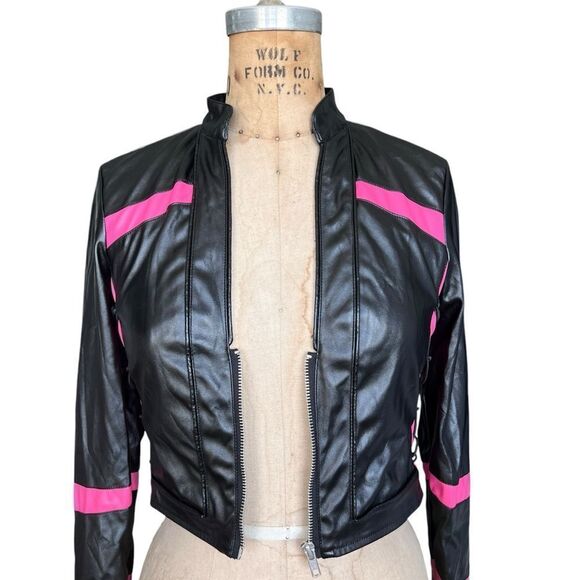 I.AM.GIA Black and Pink Faux Leather Jacket Size XS - Picture 2 of 8